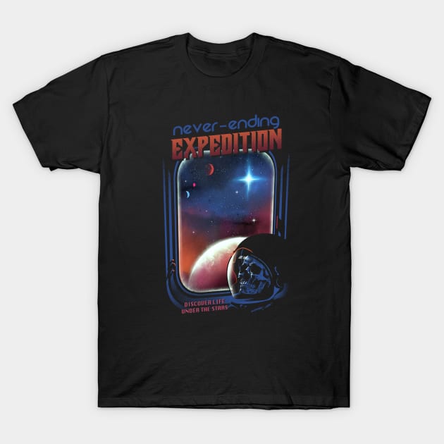 Astroanut Skull Tshirt Space Cosmic Never-ending Expedition T-Shirt by DANDINGEROZZ